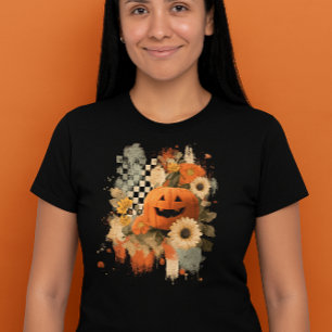 ハロウィン チェックボード レトロ パンプキン トライブレンドＴシャツ