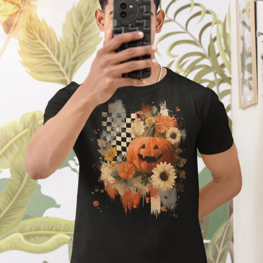 ハロウィン チェックボード レトロ パンプキン Tシャツ