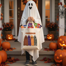 ハロウィン・チェック柄ギンガム・おばけ トートバッグ