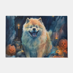 ハロウィン・チャウチャウとカボチャの怖いデザイン ドアマット
