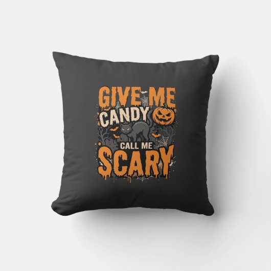 ハロウィン　チョコをちょうだい　怖いネコ クッション (正面)