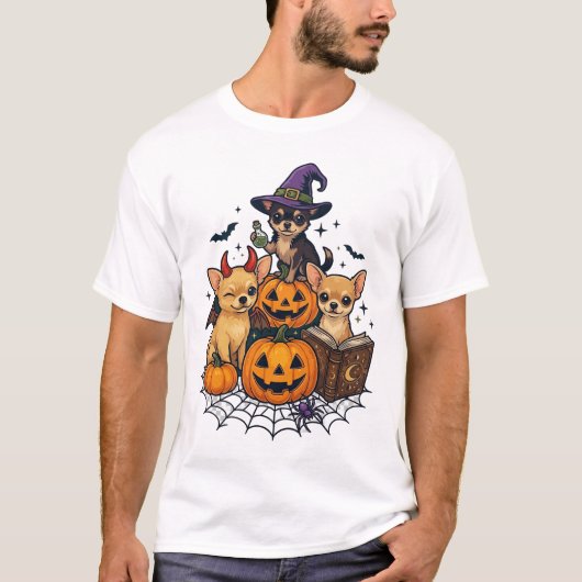 ハロウィン チワワ 犬 かぼちゃ 魔女の帽子 呪文 Tシャツ (正面)