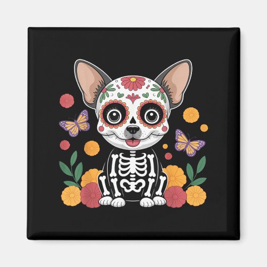 ハロウィン チワワ 砂糖のドクロ マグネット (正面)