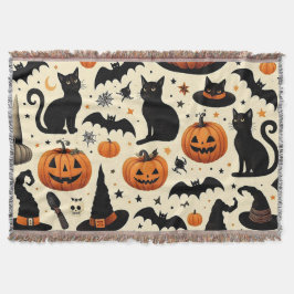 ハロウィン・テーマのかわいい黒猫とかぼちゃのデザイン スローブランケット