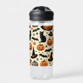 ハロウィン+テーマの黒猫とかぼちゃのデザイン ウォーターボトル (正面)