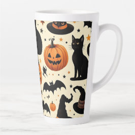 ハロウィン+テーマの黒猫とかぼちゃのデザイン カフェラテマグ