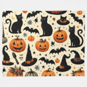ハロウィン+テーマの黒猫とかぼちゃのデザイン フリースブランケット (正面(横))