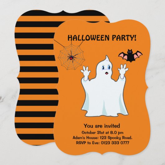 ハロウィン トランプのゴースト、クモ、コウモリ インビテーション (正面/裏面)