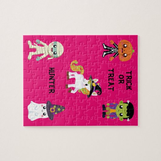 ハロウィン「トリックまたはトリートキッズパズル パーソナライズされた ジグソーパズル (横)