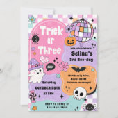 ハロウィン+トリックオースリー+グルービーな亡霊+3歳の誕生日 招待状 (正面)