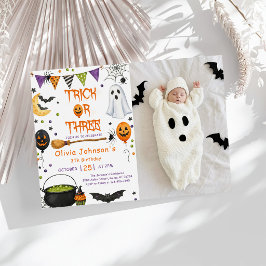 ハロウィン+トリックオースリー+グルービーな亡霊+3歳の誕生日 招待状