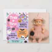 ハロウィン+トリックオースリー+グルービーな亡霊+3歳の誕生日 招待状 (正面)