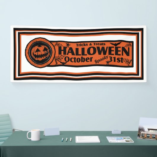 ハロウィン トリック アンド トリート 白背景 横断幕 (トレードショー)