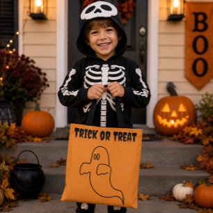 ハロウィン トリック オア トリート オレンジ色の幽霊の輪郭 ギフト トートバッグ