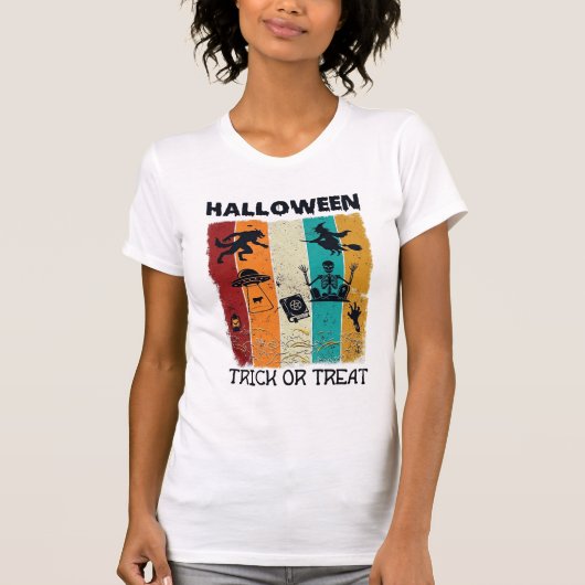 ハロウィン トリック オア トリート 人狼 魔女 骸骨 ユニセックス Tシャツ (正面)