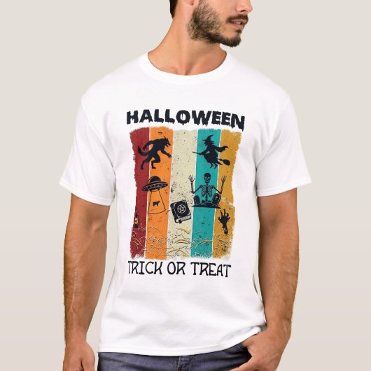 ハロウィン トリック オア トリート 人狼 魔女 骸骨 ユニセックス Tシャツ (正面)