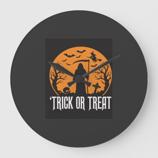ハロウィン トリック オア トリート 死神 デザイン_1 ラージ壁時計 (正面)