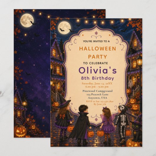 ハロウィン トリック・オア・トリート 誕生日 招待状 (正面/裏面)