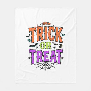 ハロウィン トリック トリート おもしろ クモの巣 レトロ_1 フリースブランケット