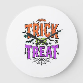 ハロウィン トリック トリート 面白い クモの巣 レトロ_1 ラージ壁時計