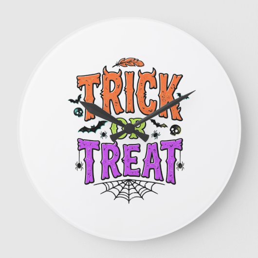 ハロウィン トリック トリート 面白い クモの巣 レトロ_1 ラージ壁時計 (正面)