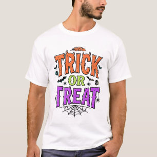 ハロウィン トリック トリート 面白い クモの巣 レトロ_1 Tシャツ