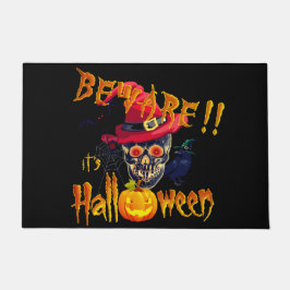ハロウィン ドクロとカボチャにご用心 ドアマット