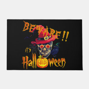 ハロウィン ドクロとカボチャにご用心 ドアマット