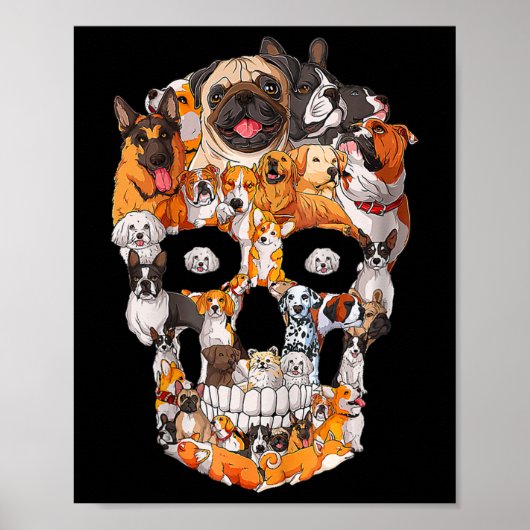 ハロウィン ドッグスケルトン イヌ 頭蓋骨 愛犬家 ポスター (正面)
