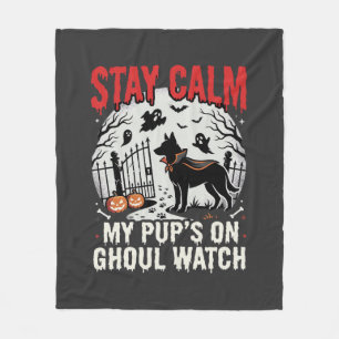 ハロウィン・ドッグ・グール時計 フリースブランケット