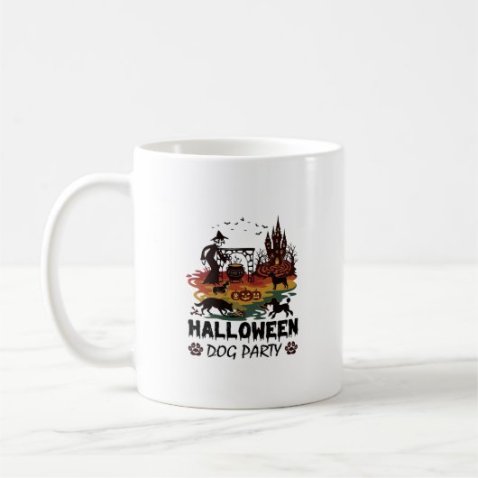 ハロウィン ドッグ パーティー 魔女 犬 かぼちゃ 城_1 コーヒーマグカップ (左)