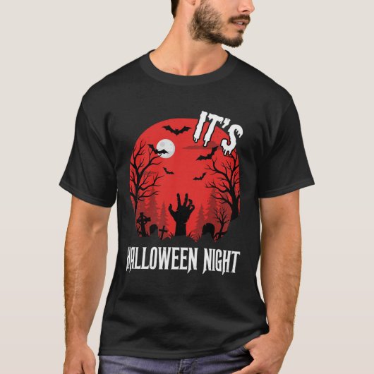 ハロウィン・ナイトの不気味なお墓のイラスト Tシャツ (正面)