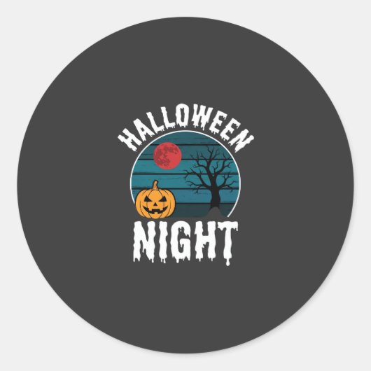 ハロウィン+ナイト+カボチャ+ツリー+ベクター ラウンドシール (正面)