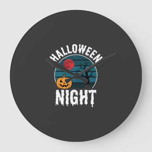 ハロウィン+ナイト+カボチャ+ツリー+ベクター ラージ壁時計 (正面)