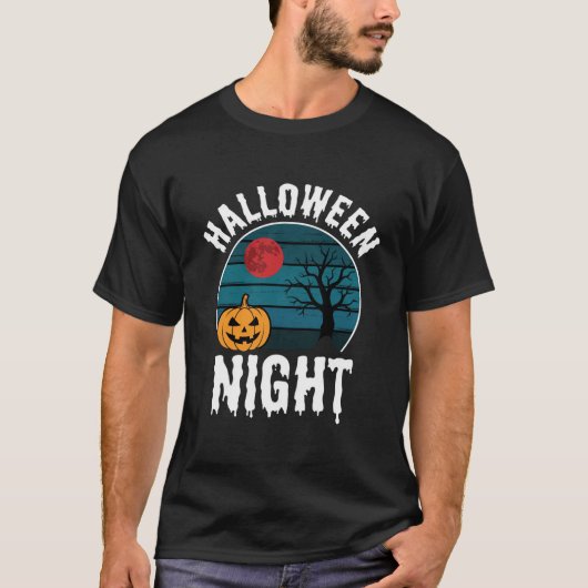 ハロウィン+ナイト+カボチャ+ツリー+ベクター Tシャツ (正面)