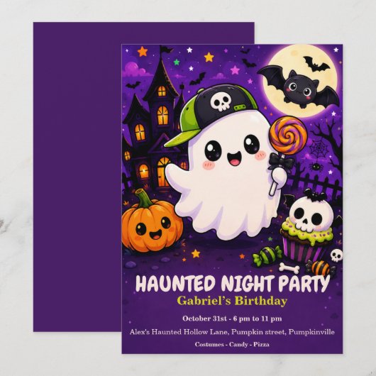 ハロウィン・ナイト・パーティー 誕生日 - ハロウィンの夜 招待状 (正面/裏面)