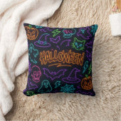 ハロウィン ネオン パターン 幽霊 かぼちゃ 吸血鬼 クッション (ブランケット)