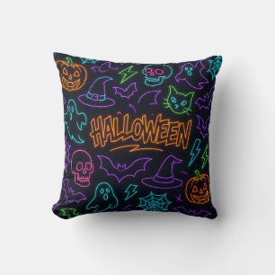 ハロウィン ネオン パターン 幽霊 かぼちゃ 吸血鬼 クッション