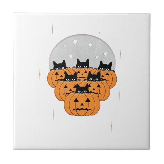 ハロウィン ネコ かぼちゃ 黒背景 イラスト タイル (正面)
