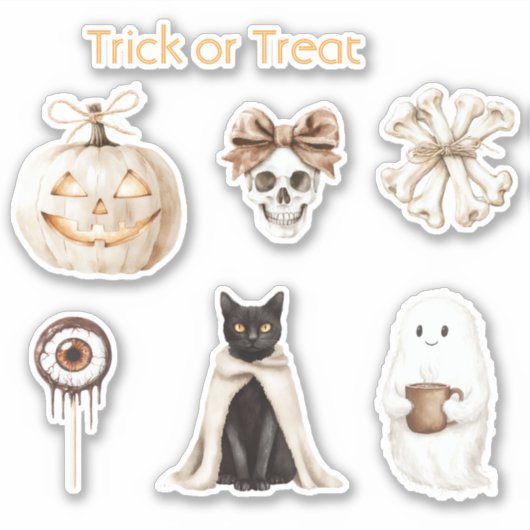 ハロウィン ネコ ドクロ 目玉 おばけ かぼちゃ シール (正面)