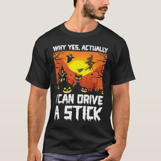 ハロウィン ネコ 実際マニュアル車を運転できるわ Tシャツ (正面)