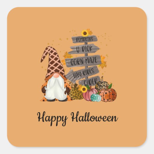 ハロウィン+ノームズ+秋+カボチャ+ハロウィンパーティー スクエアシール (正面)