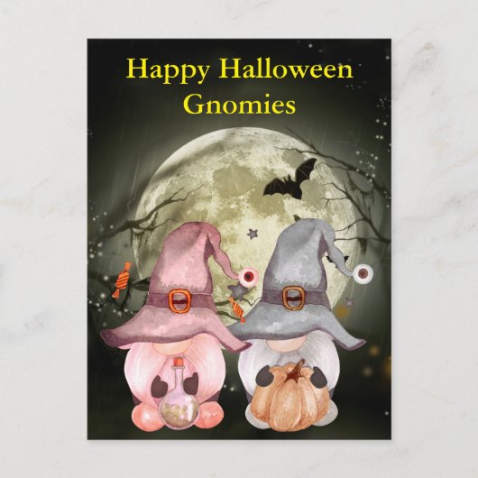 ハロウィン ノーム 魔法使い 満月 ポストカード (正面)