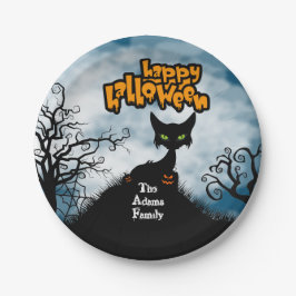 ハロウィン ハッピーハロウィン おばけ 猫 名入れ オリジナル ペーパープレート