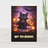 ハロウィン ハッピーハロウィン かわいい吸血鬼 子猫 黒猫 コウモリ カード (正面)
