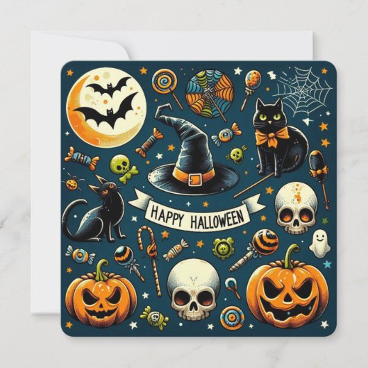ハロウィン ハッピーハロウィン 楽しい 怖い 招待状 カード (正面)