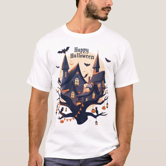 ハロウィン ハッピーハロウィン Tシャツ お化け屋敷 デザイン (正面)