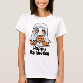 ハロウィン ハッピー ハロウィン かわいい ゴーストとカボチャ Tシャツ