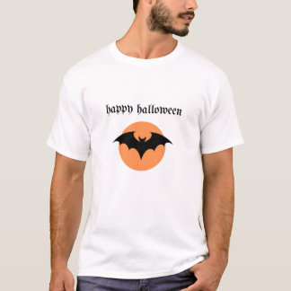 ハロウィン ハッピー ハロウィン - オレンジ月とコウモリのシルエット Tシャツ