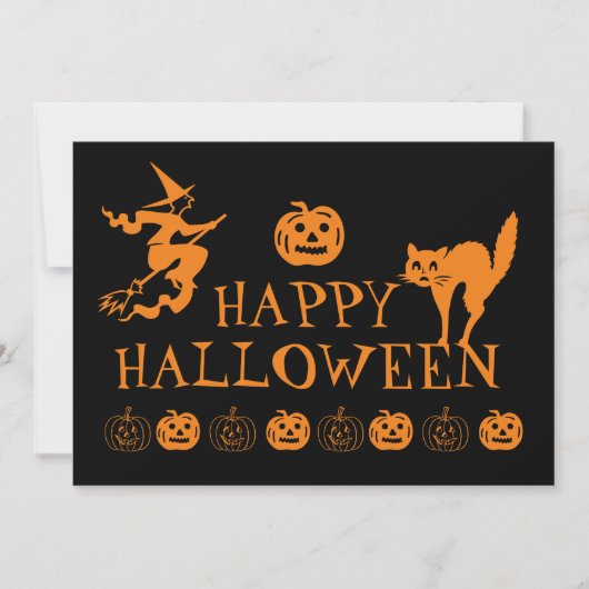 ハロウィン ハッピー ハロウィン 黒 オレンジ 怖い 招待状 (正面)